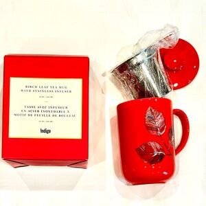NIB Indigo Red Birch Leaf Mug with Stainless Infuser 16oz